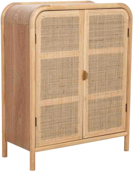 Buffet haut 2 portes bois clair et cannage rotin 80x37x101 cm Heraloro  - 1