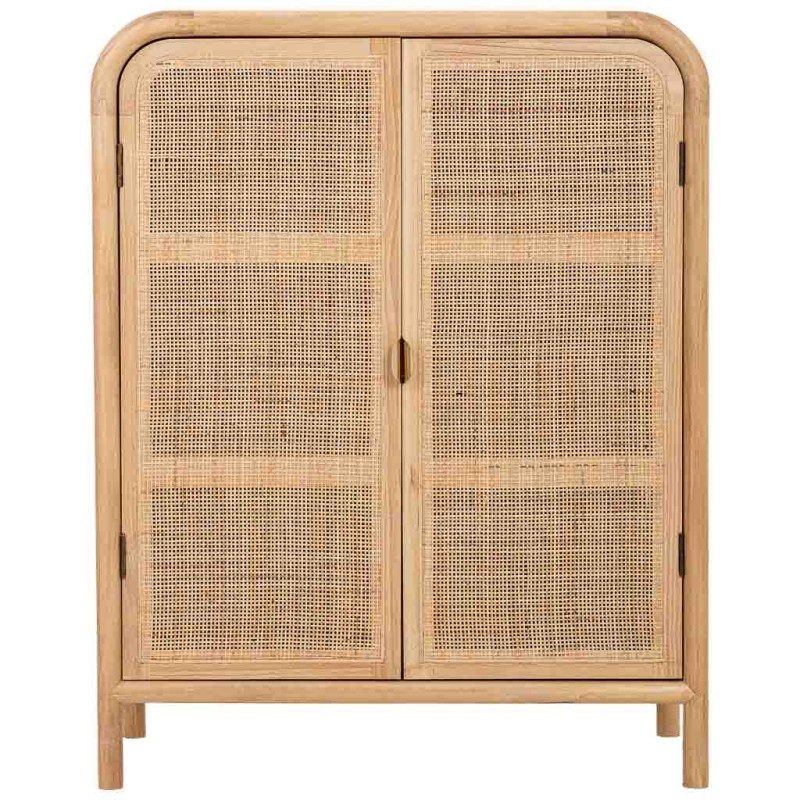 Buffet haut 2 portes bois clair et cannage rotin 80x37x101 cm Heraloro  - 2