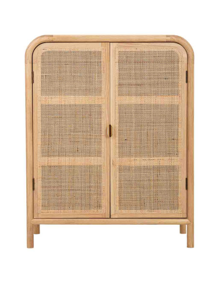 Buffet haut 2 portes bois clair et cannage rotin 80x37x101 cm Heraloro  - 2
