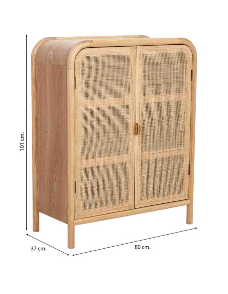 Buffet haut 2 portes bois clair et cannage rotin 80x37x101 cm Heraloro  - 8