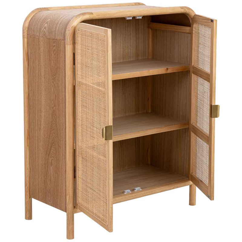 Buffet haut 2 portes bois clair et cannage rotin 80x37x101 cm Heraloro  - 3