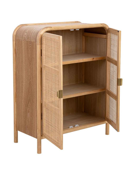 Buffet haut 2 portes bois clair et cannage rotin 80x37x101 cm Heraloro  - 3