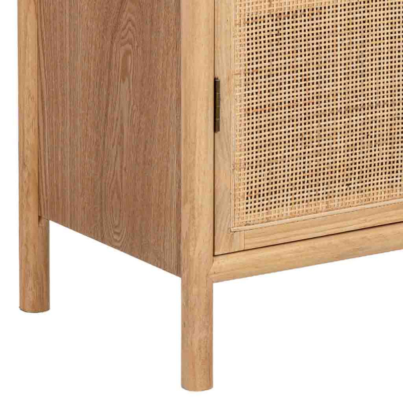 Buffet haut 2 portes bois clair et cannage rotin 80x37x101 cm Heraloro  - 6