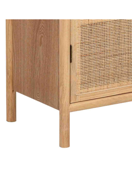 Buffet haut 2 portes bois clair et cannage rotin 80x37x101 cm Heraloro  - 6