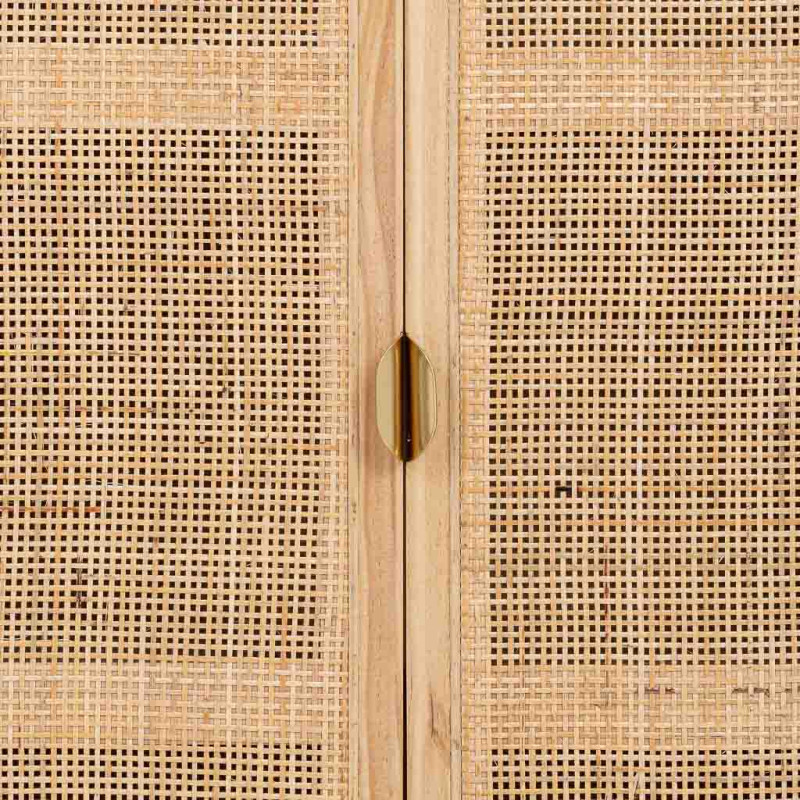 Buffet haut 2 portes bois clair et cannage rotin 80x37x101 cm Heraloro  - 7