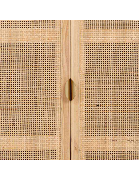 Buffet haut 2 portes bois clair et cannage rotin 80x37x101 cm Heraloro  - 7
