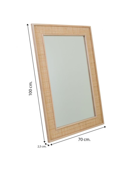 Miroir mural rectangulaire cannage naturel 70x2,5x100 cm Zavero  - 6