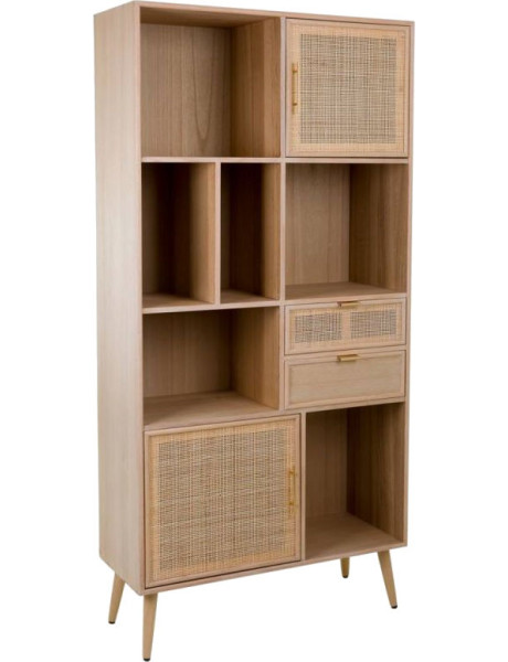 Bibliothèque cannage naturel finition bois clair 90x37x189 cm Zavero  - 1