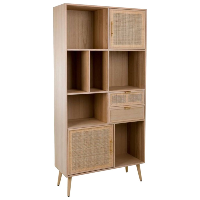 Bibliothèque cannage naturel finition bois clair 90x37x189 cm Zavero  - 1