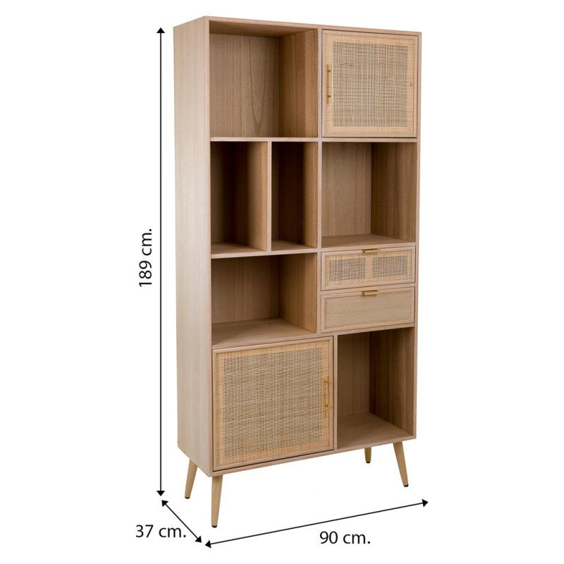 Bibliothèque cannage naturel finition bois clair 90x37x189 cm Zavero  - 9