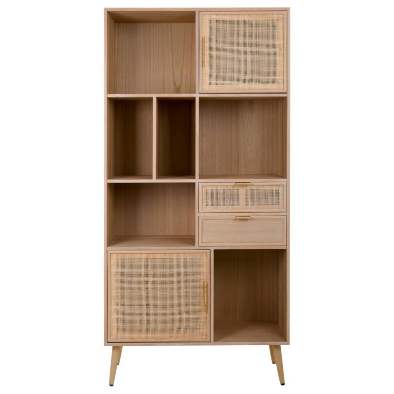 Bibliothèque cannage naturel finition bois clair 90x37x189 cm Zavero  - 3