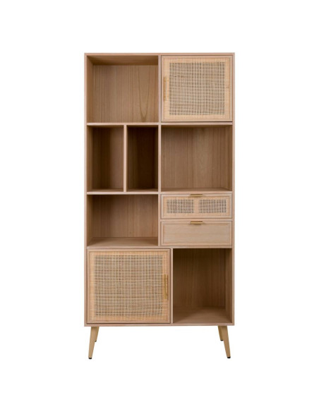 Bibliothèque cannage naturel finition bois clair 90x37x189 cm Zavero  - 3