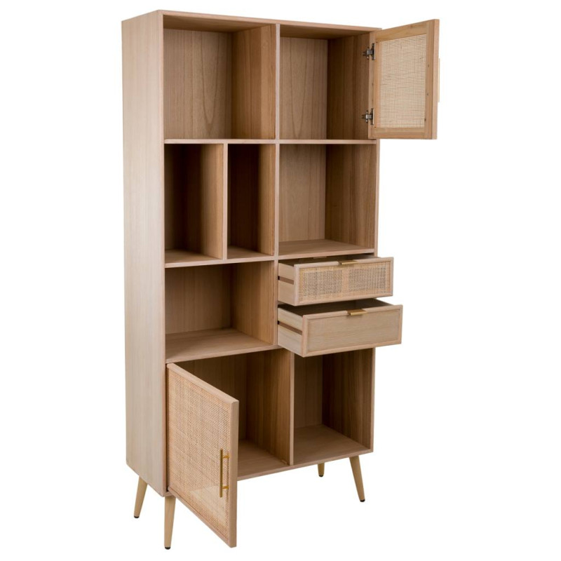 Bibliothèque cannage naturel finition bois clair 90x37x189 cm Zavero  - 4