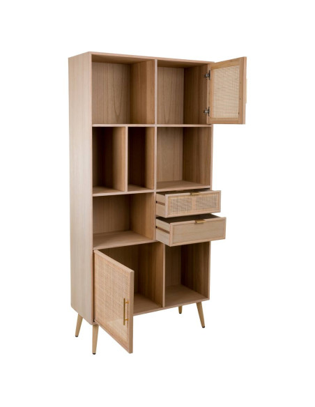 Bibliothèque cannage naturel finition bois clair 90x37x189 cm Zavero  - 4