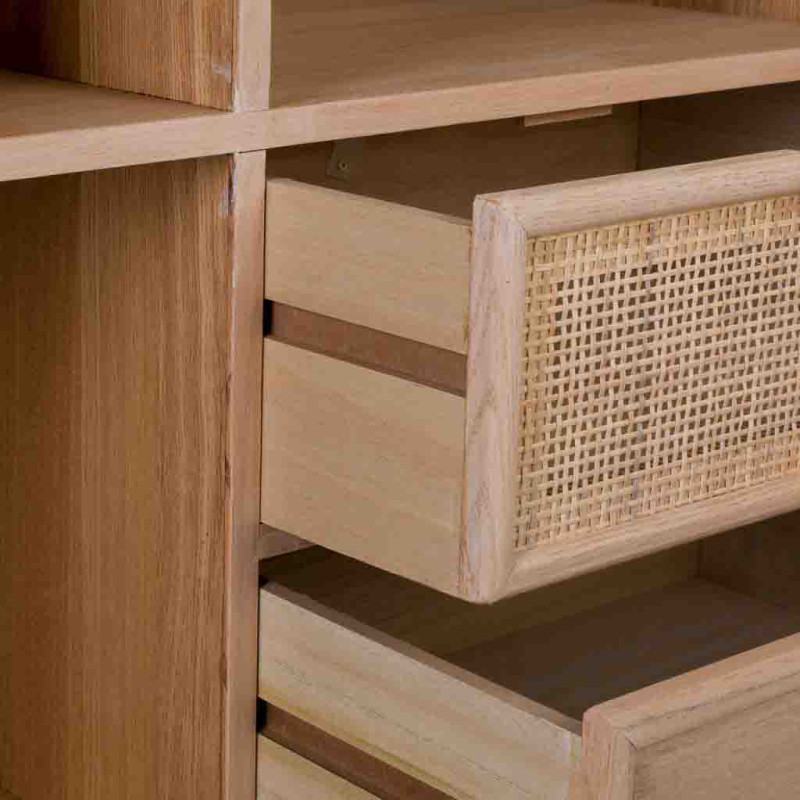 Bibliothèque cannage naturel finition bois clair 90x37x189 cm Zavero  - 7