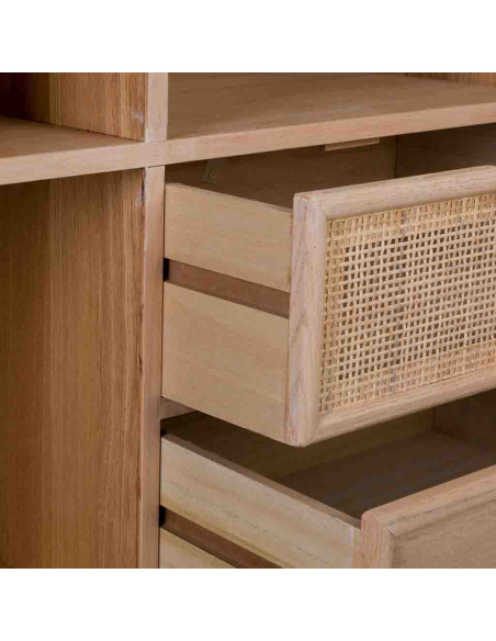 Bibliothèque cannage naturel finition bois clair 90x37x189 cm Zavero  - 7