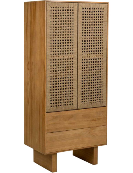 Armoire de rangement bois naturel et corde tressée 75x45x170 cm Marena  - 1