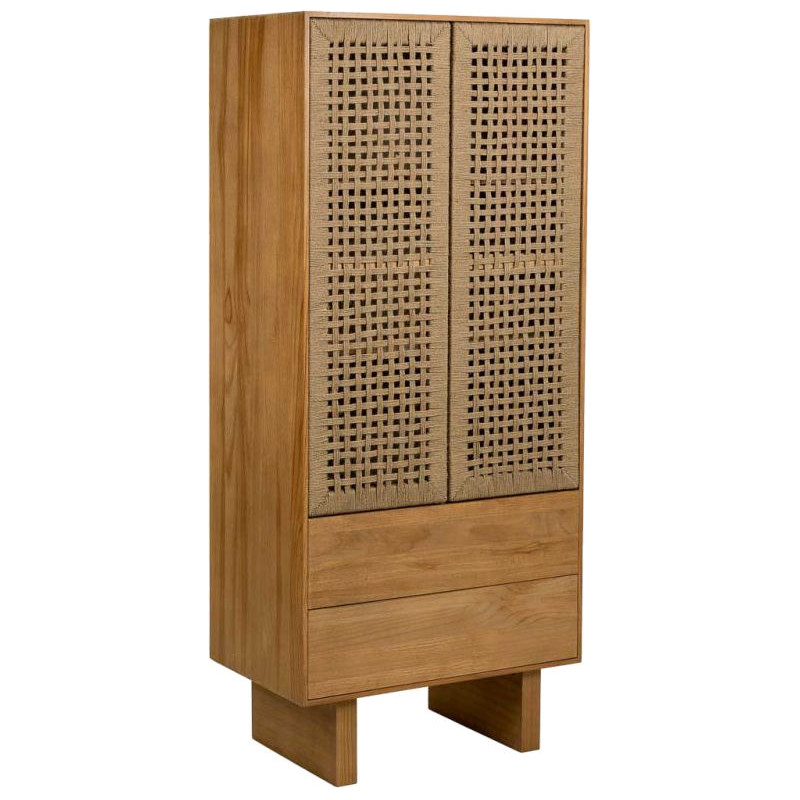 Armoire de rangement bois naturel et corde tressée 75x45x170 cm Marena  - 1