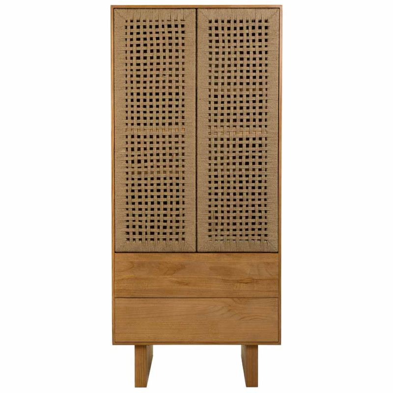 Armoire de rangement bois naturel et corde tressée 75x45x170 cm Marena  - 2