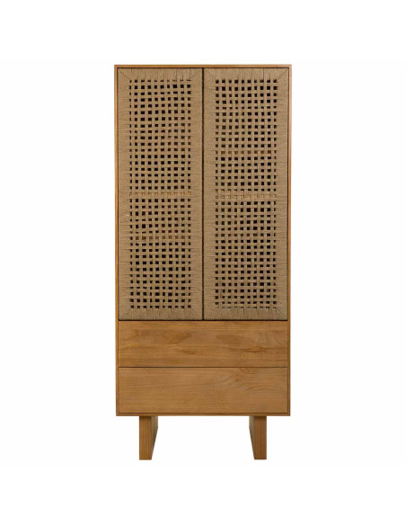 Armoire de rangement bois naturel et corde tressée 75x45x170 cm Marena  - 2