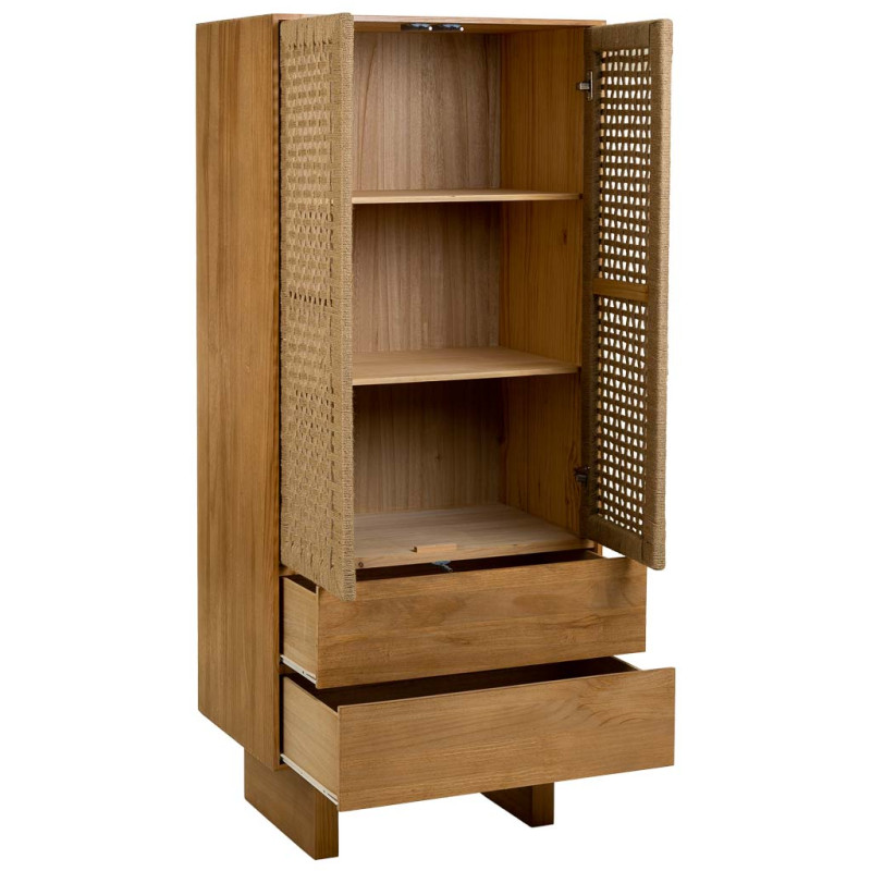 Armoire de rangement bois naturel et corde tressée 75x45x170 cm Marena  - 3