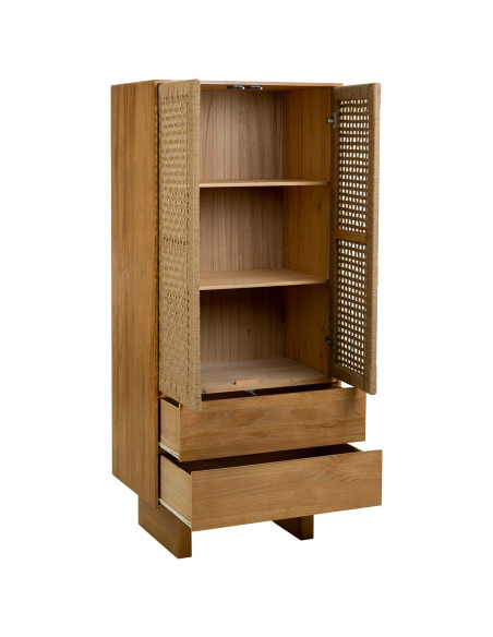 Armoire de rangement bois naturel et corde tressée 75x45x170 cm Marena  - 3