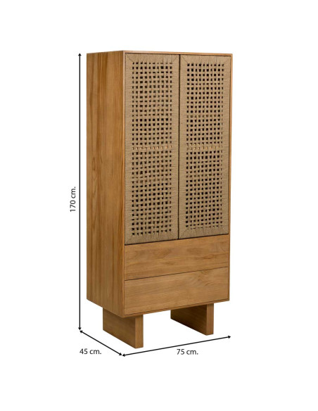Armoire de rangement bois naturel et corde tressée 75x45x170 cm Marena  - 8
