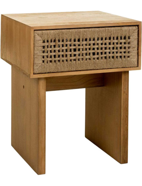 Table de chevet bohème bois naturel corde tressée 45x36x55 cm Marena  - 1