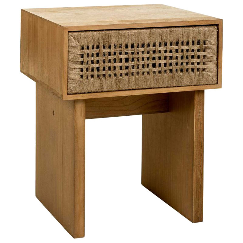 Table de chevet bohème bois naturel corde tressée 45x36x55 cm Marena  - 1