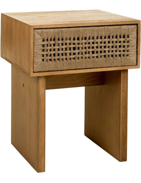 Table de chevet bohème bois naturel corde tressée 45x36x55 cm Marena  - 1