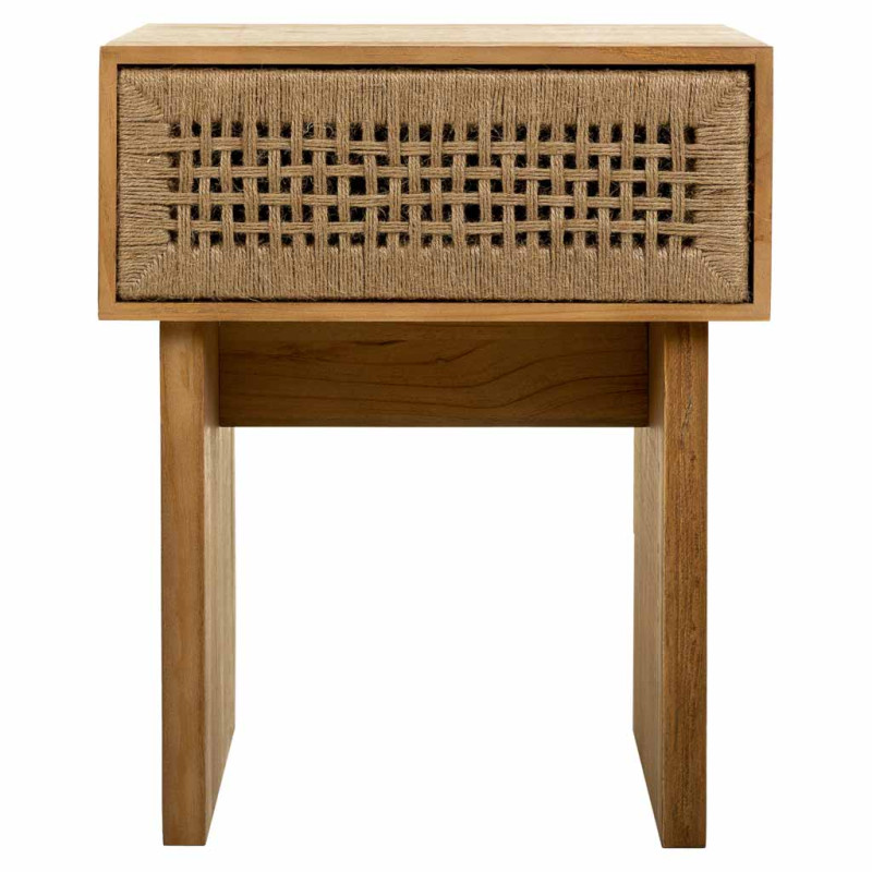 Table de chevet bohème bois naturel corde tressée 45x36x55 cm Marena  - 2