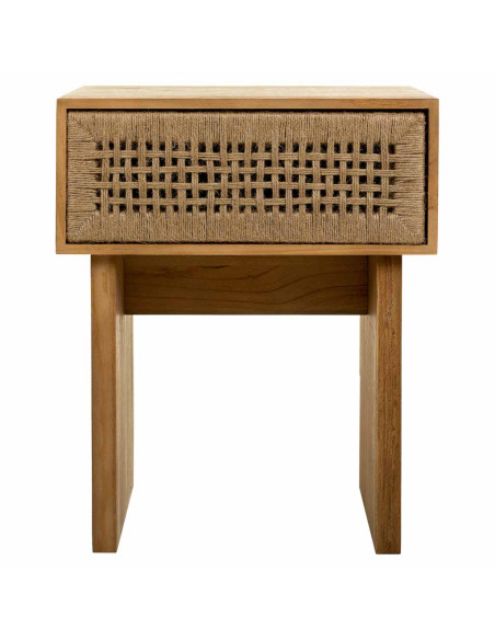 Table de chevet bohème bois naturel corde tressée 45x36x55 cm Marena  - 2