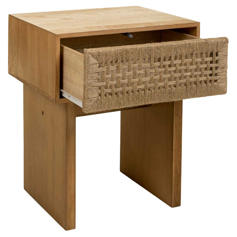Table de chevet bohème bois naturel corde tressée 45x36x55 cm Marena  - 3