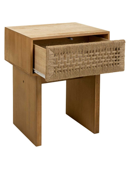 Table de chevet bohème bois naturel corde tressée 45x36x55 cm Marena  - 3