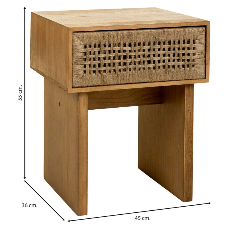 Table de chevet bohème bois naturel corde tressée 45x36x55 cm Marena  - 8