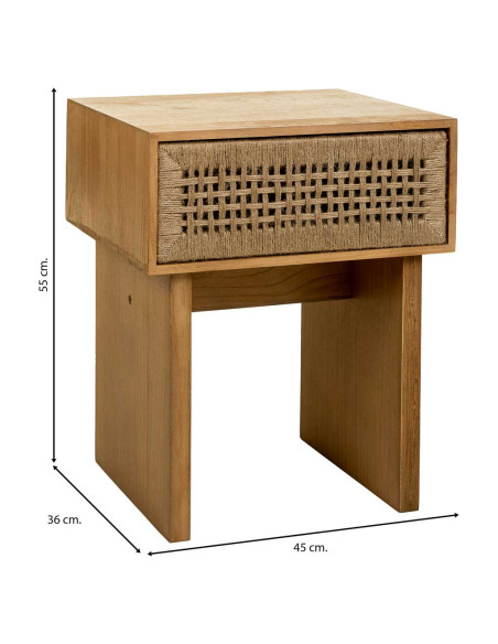 Table de chevet bohème bois naturel corde tressée 45x36x55 cm Marena  - 8
