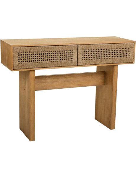 Console d'entrée bohème bois naturel et corde tressée 110x36x77 cm Marena  - 1