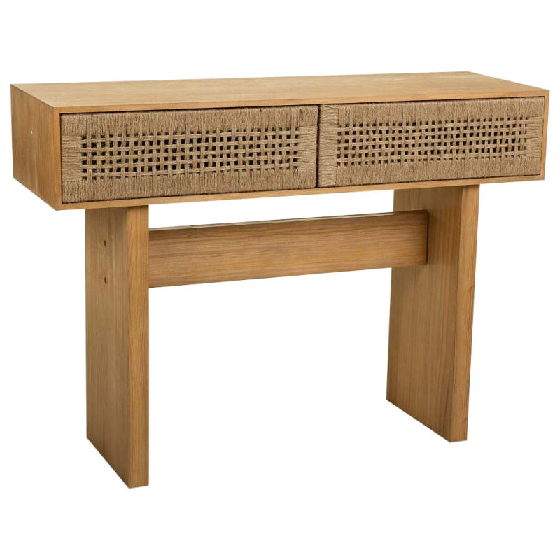 Console d'entrée bohème bois naturel et corde tressée 110x36x77 cm Marena  - 1