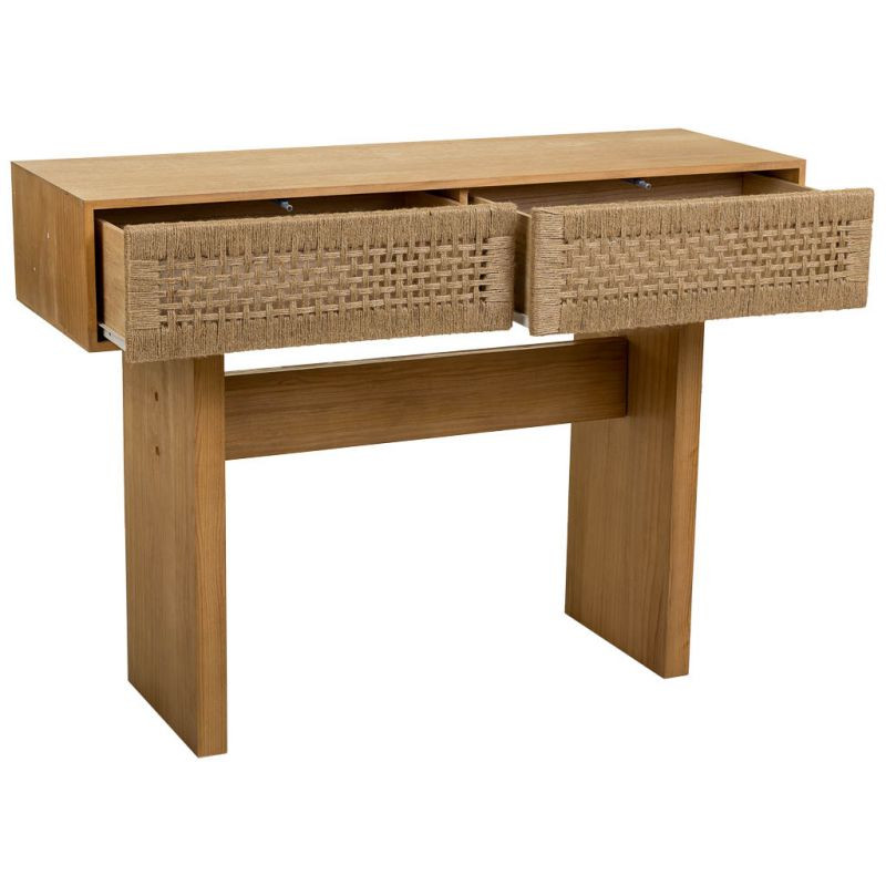 Console d'entrée bohème bois naturel et corde tressée 110x36x77 cm Marena  - 3