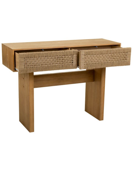 Console d'entrée bohème bois naturel et corde tressée 110x36x77 cm Marena  - 3