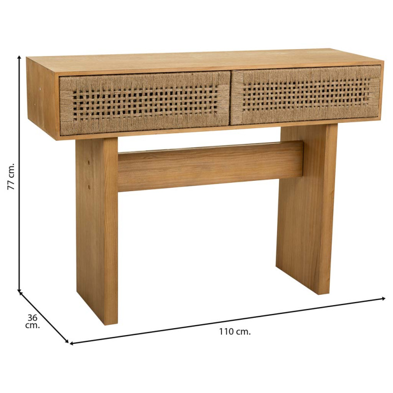 Console d'entrée bohème bois naturel et corde tressée 110x36x77 cm Marena  - 8