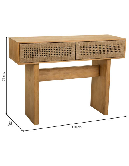 Console d'entrée bohème bois naturel et corde tressée 110x36x77 cm Marena  - 8
