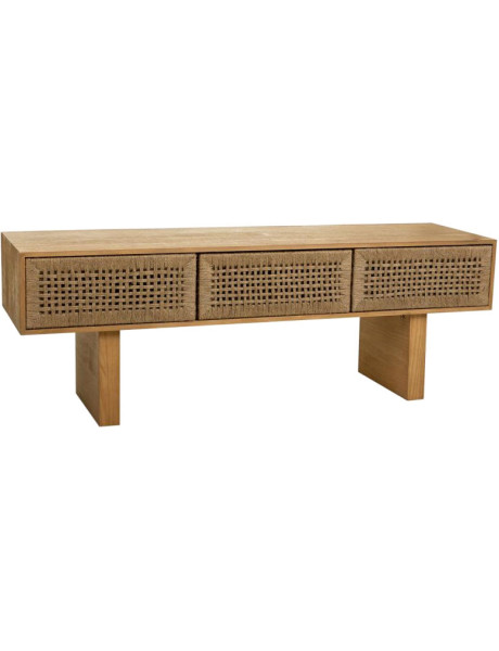 Meuble TV bohème en bois naturel et corde tressée 130x36x45 cm Marena  - 1