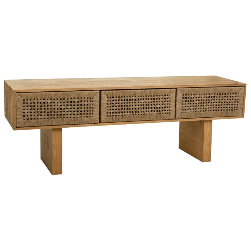 Meuble TV bohème en bois naturel et corde tressée 130x36x45 cm Marena  - 1
