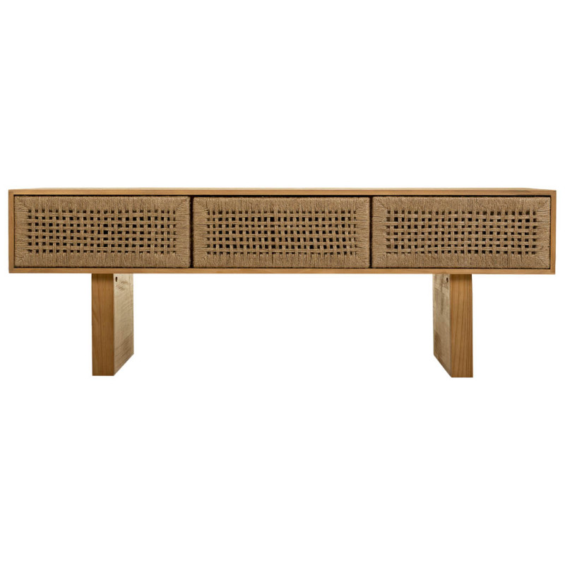 Meuble TV bohème en bois naturel et corde tressée 130x36x45 cm Marena  - 2