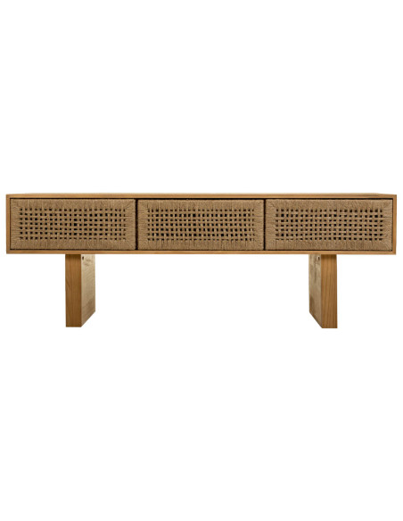 Meuble TV bohème en bois naturel et corde tressée 130x36x45 cm Marena  - 2