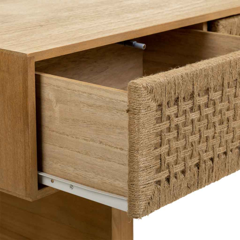 Meuble TV bohème en bois naturel et corde tressée 130x36x45 cm Marena  - 4
