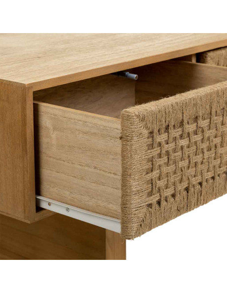 Meuble TV bohème en bois naturel et corde tressée 130x36x45 cm Marena  - 4