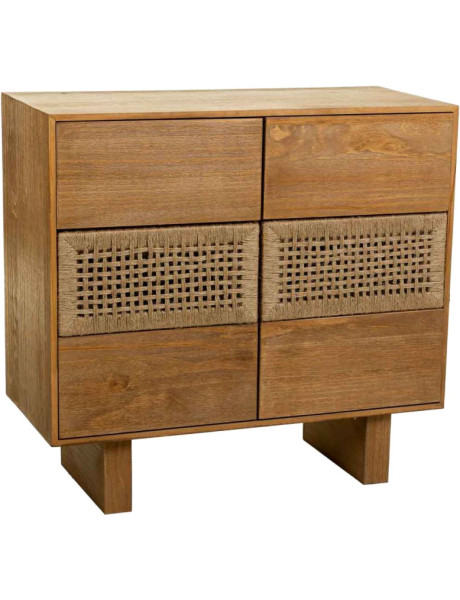 Commode 6 tiroirs bois naturel et corde tressée 80x36x75 cm Marena  - 1