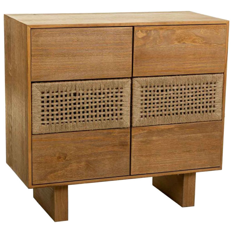 Commode 6 tiroirs bois naturel et corde tressée 80x36x75 cm Marena  - 1